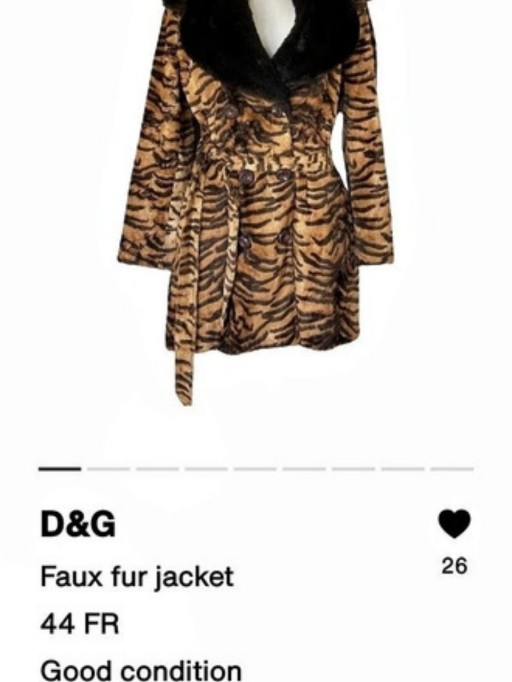D&G Faux Fur Animal Print Jacket Size 44